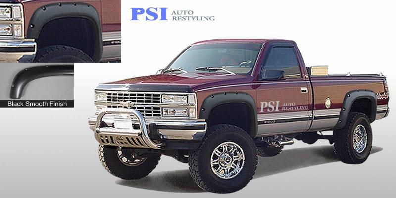 4Caroption Pocket Rivet Fender Flares For 88-98 Chevy C1500 K1500 & 92-99 Suburban Yukon - Black PP Plastic